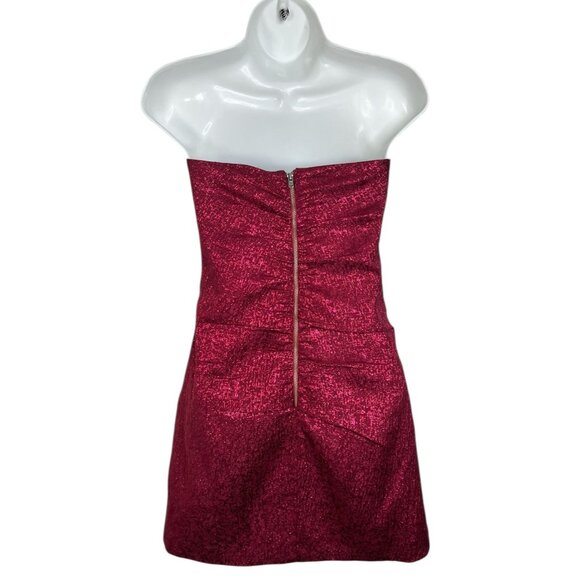Ramy Brook Lindy Dress Strapless Mini Metallic Asymmetric Ruffle Burgundy 4 - Picture 9 of 13